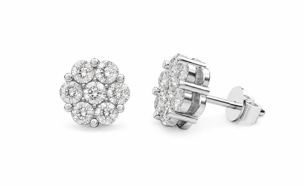 Thumbnail: 1.00 Carat Lab Grown Flower Earrings in Silver Plated Gold