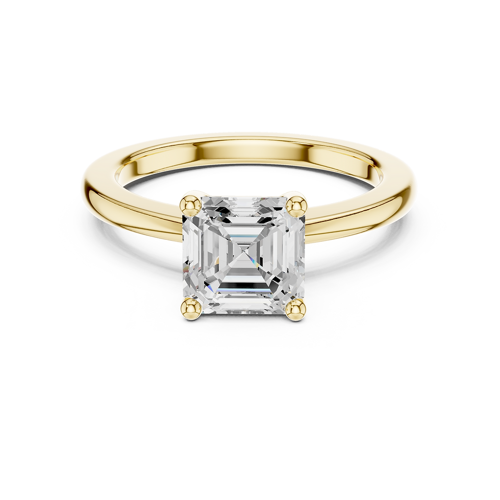 Front view of Galene Asscher engagement ring in yellow gold solitaire setting