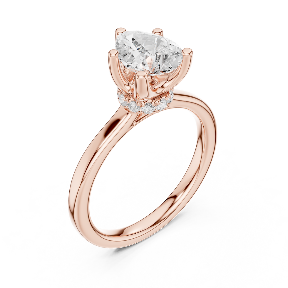 Petra Pear rose gold engagement ring at an angled view