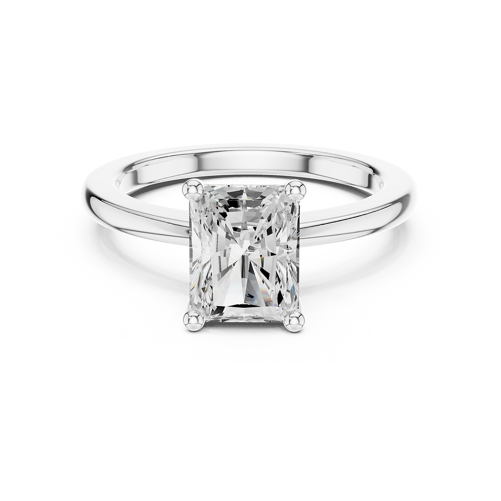 Front view of Galene Radiant engagement ring in white gold solitaire setting