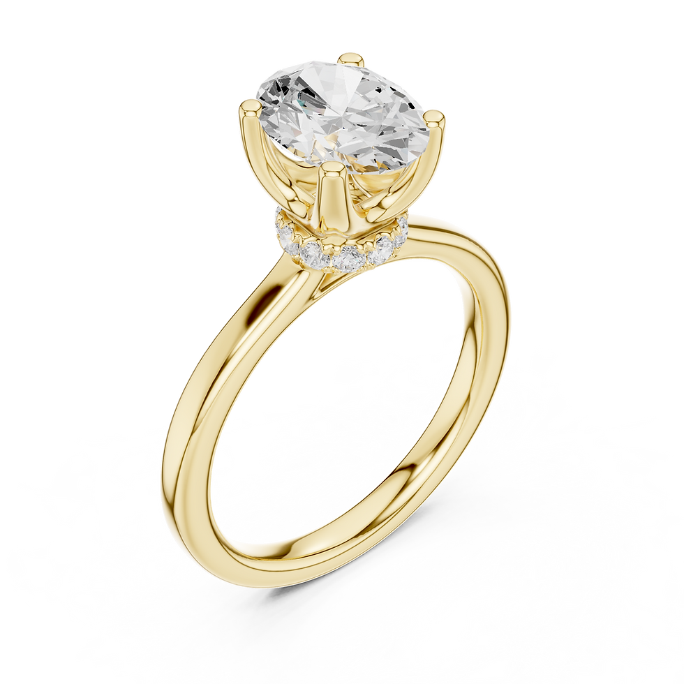 Petra Oval yellow gold engagement ring at an angled view