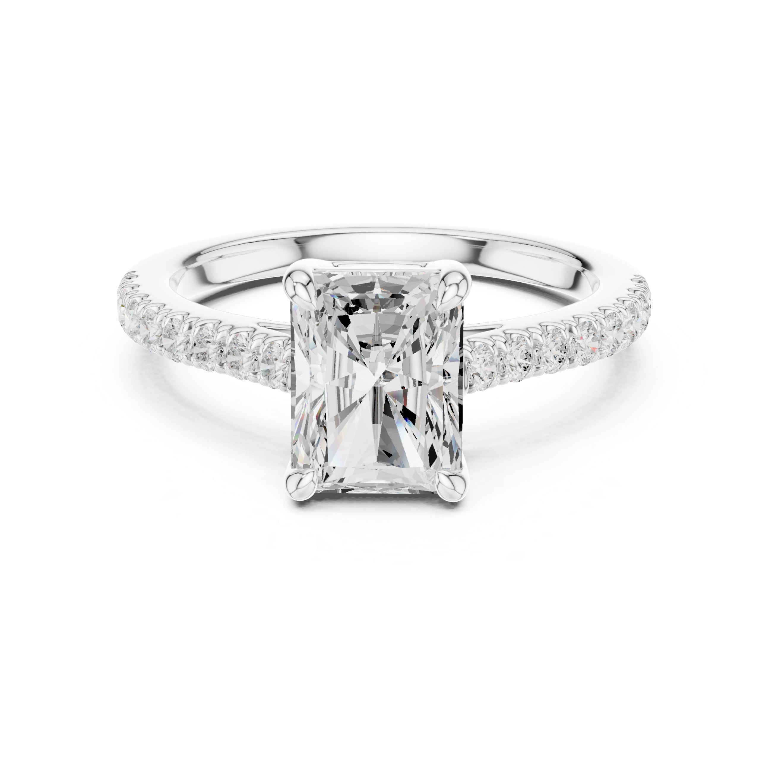 Chloe Radiant engagement ring in white gold, cathedral setting