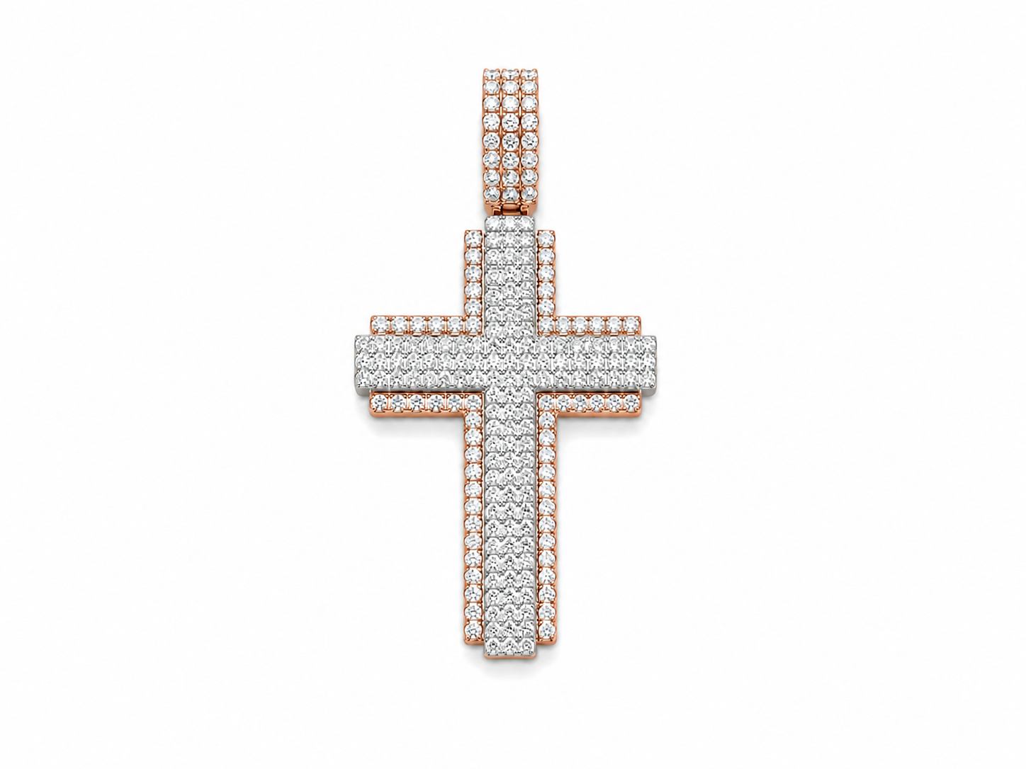 14 Karat White/Rose Gold Cross Pendant 2.40 ct