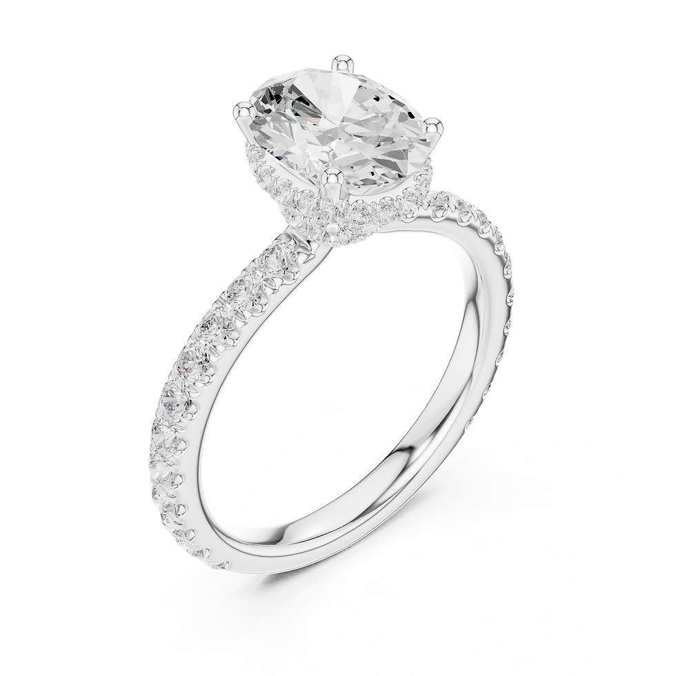 Thumbnail: Top-down view of white gold Lyra oval engagement ring highlighting the oval diamond and pavé band.
