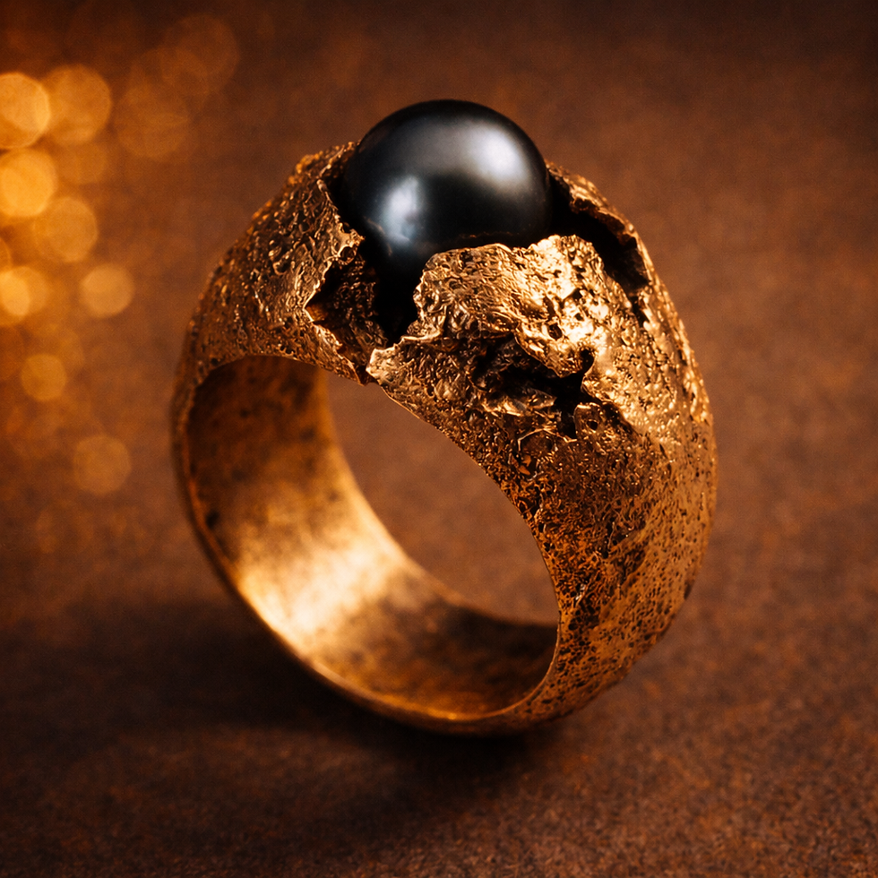 Bronze and South Seas Black Pearl ring by Michael Opipari