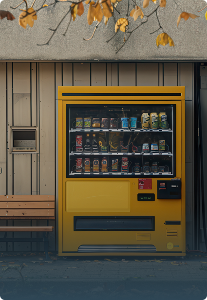 Vending machine with a variety of cold drinks in a public space
