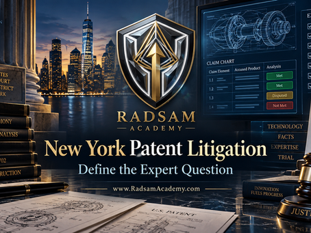 Radsam Academy New York patent litigation visual defining the technical expert question and method.