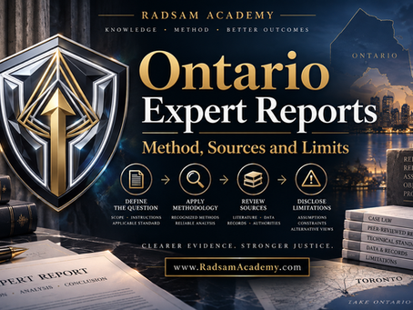 Radsam Academy Ontario expert report visual showing method, verified sources and disclosed limitations.