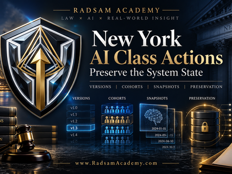 Radsam Academy New York AI class-action visual illustrating preservation of relevant system versions and state.