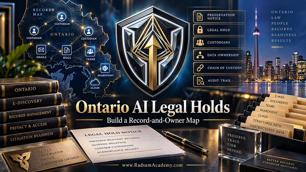 Radsam Academy Ontario AI legal-hold visual mapping records, custodians and ownership.