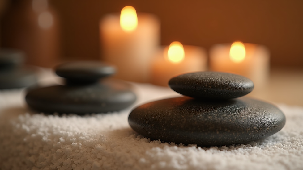 Close-up view of warm stones used in massage therapy