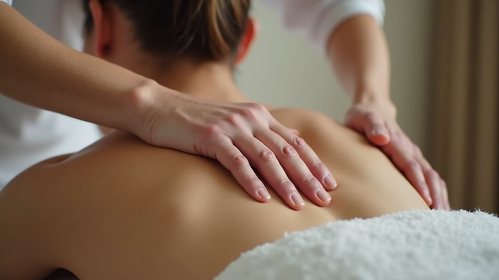 Close-up view of massage therapist applying gentle pressure on back muscles