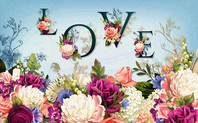 Natürmort Love Duvar Kağıtları | 3D Kabartmalı Çiçekler Duvar Kağıdı