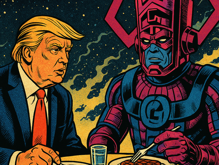 Trump and Galactus at dinner with Trump Steak