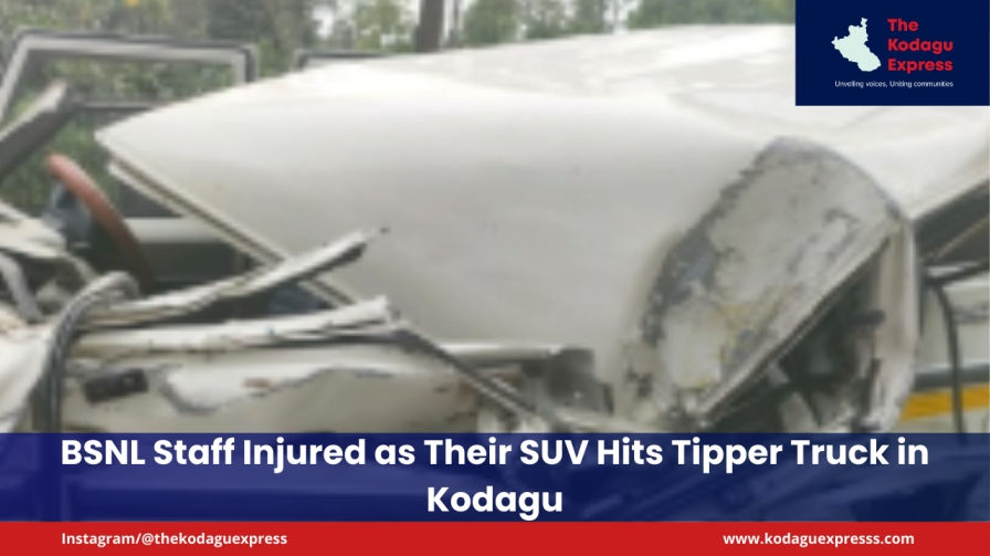 BSNL Staff Injured as Their SUV Hits Tipper Truck in Kodagu