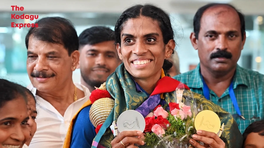 Kodagu’s Poovamma Receives Warm Welcome in Mangaluru After Asian Games Gold