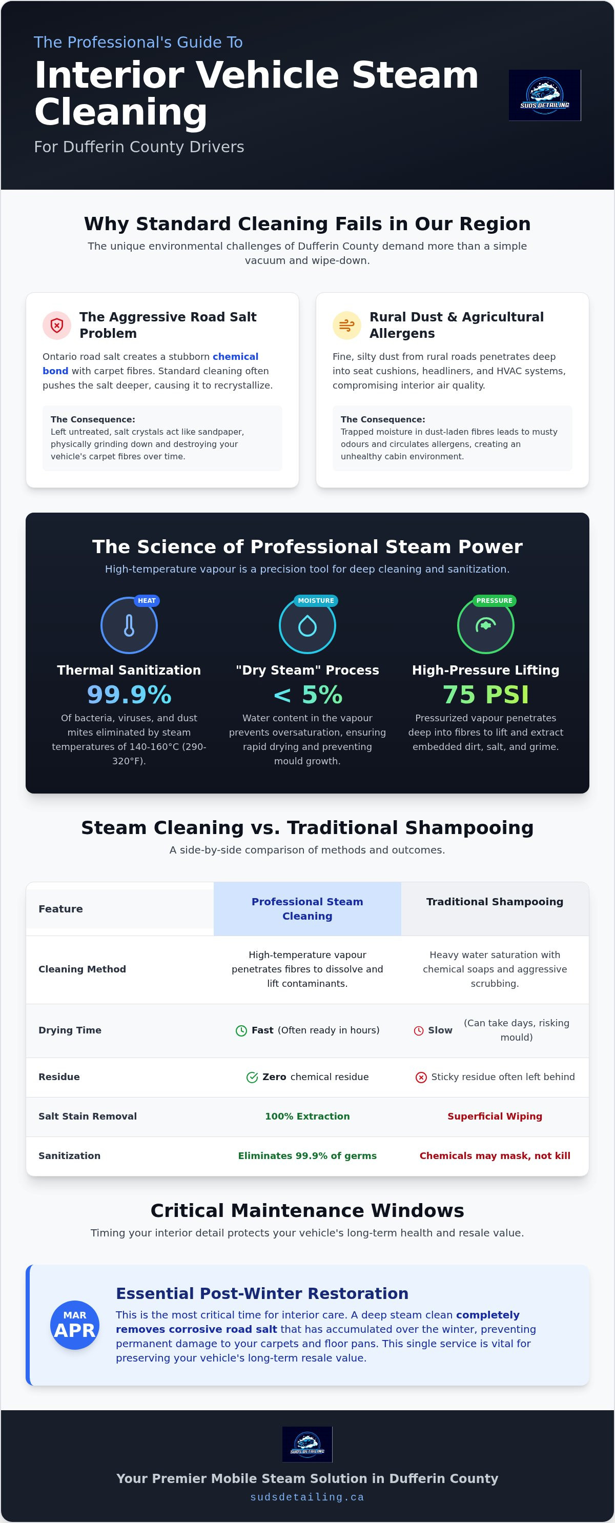 Professional car interior steam cleaning Dufferin County