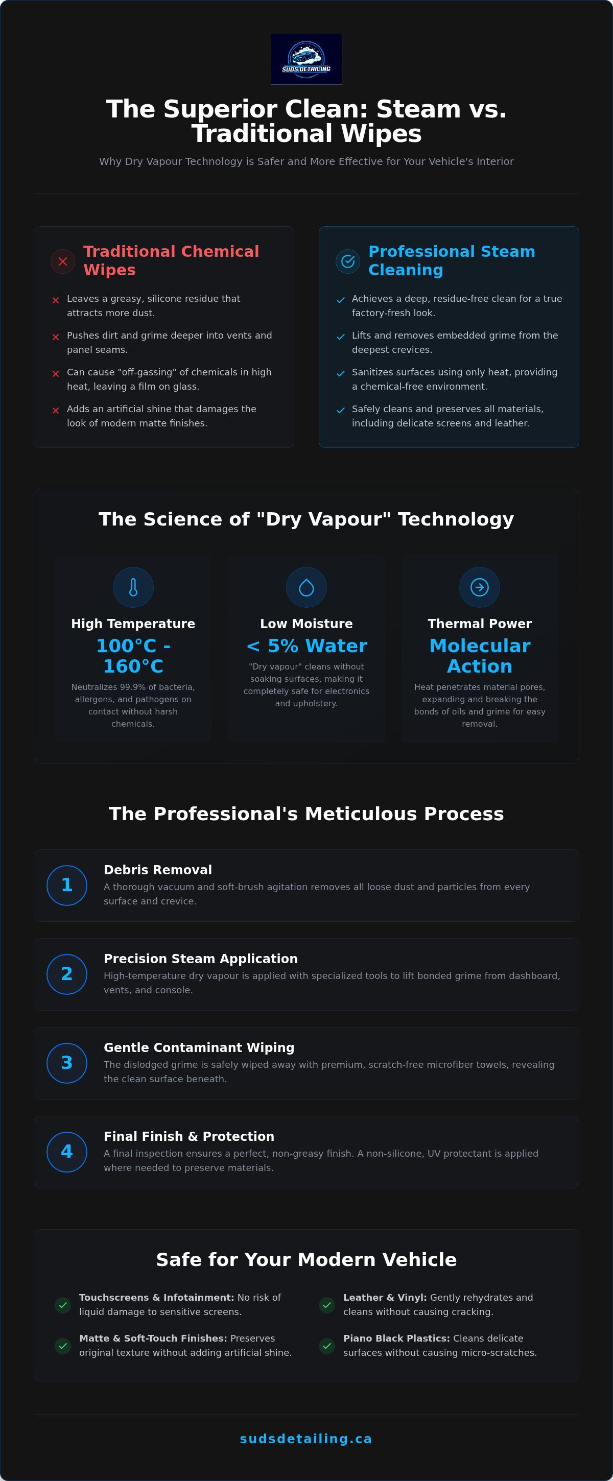 Car dashboard steam cleaning