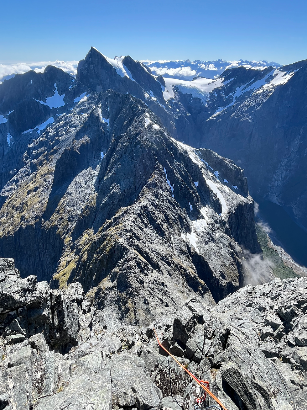 The abseil descent off the summit of Mount Grave down the steep North East Ridge.
