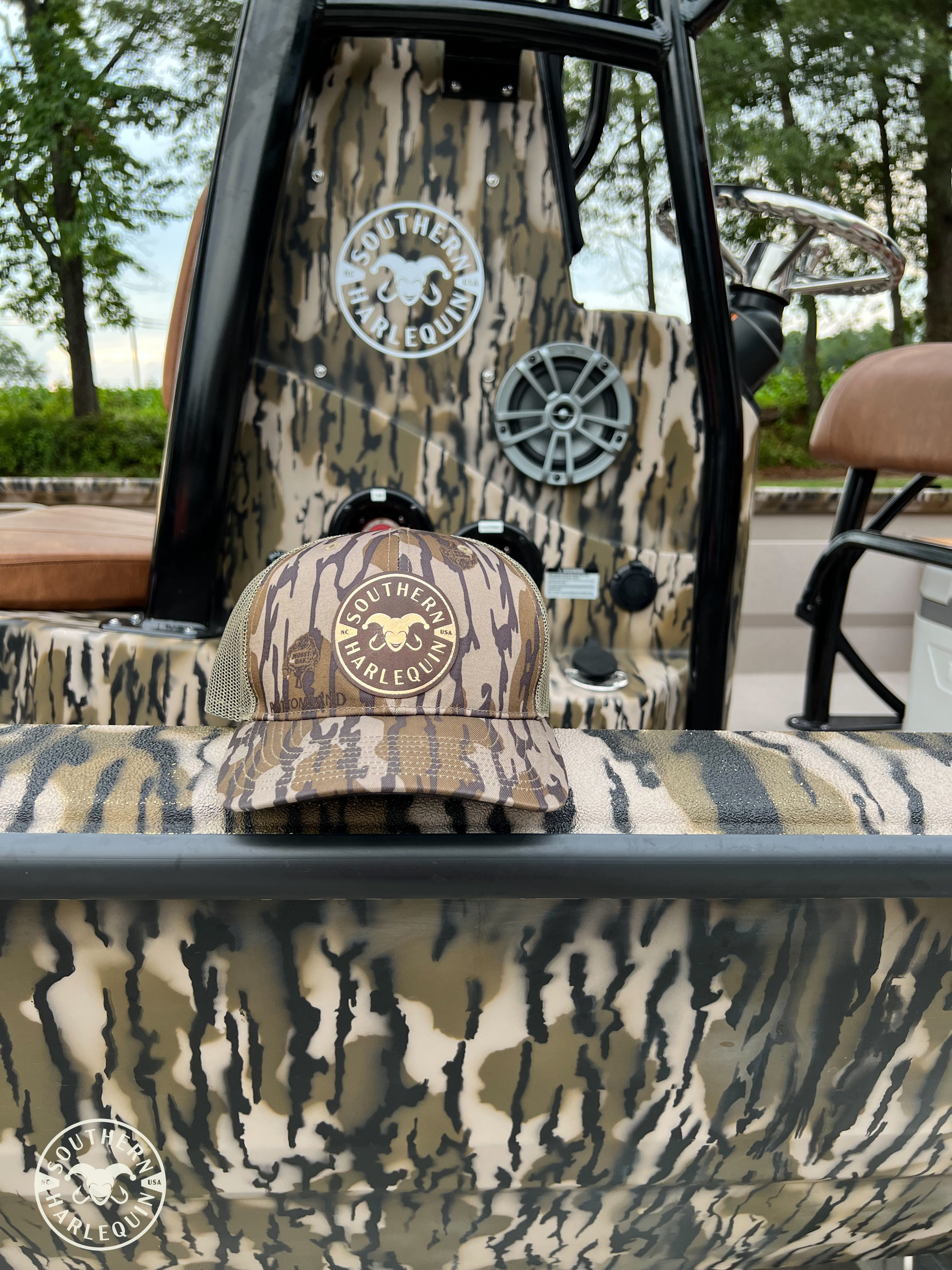 Southern Harlequin Brown Leather Patch - Mossy Oak Bottomland Camo
