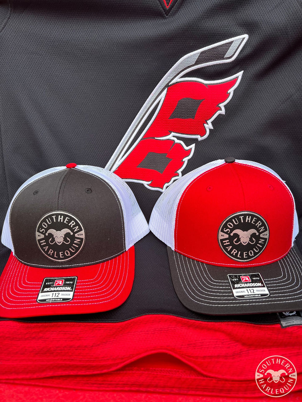 Thumbnail: Southern Harlequin Black Leather Patch - Black/Red/White