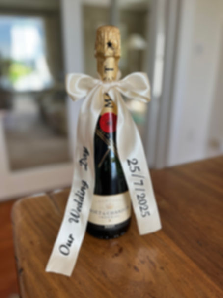 Ivory Champagne Bottle Embroidered Ribbon