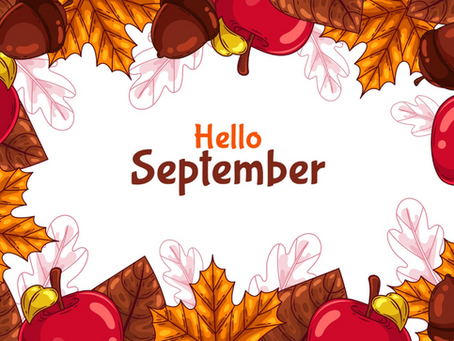 Begrüßung des Monats September – dekoratives Bild mit herbstlicher Stimmung und dem Schriftzug „Hello September“.