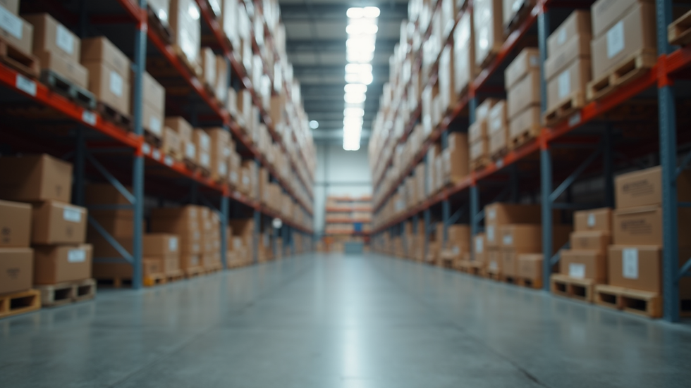 Close-up view of a modern warehouse with neatly organized shelves