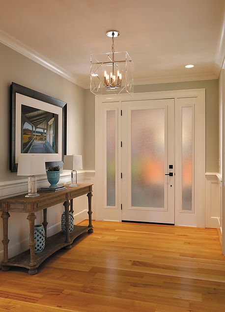 Close-up of frosted window film texture applied to interior glass door