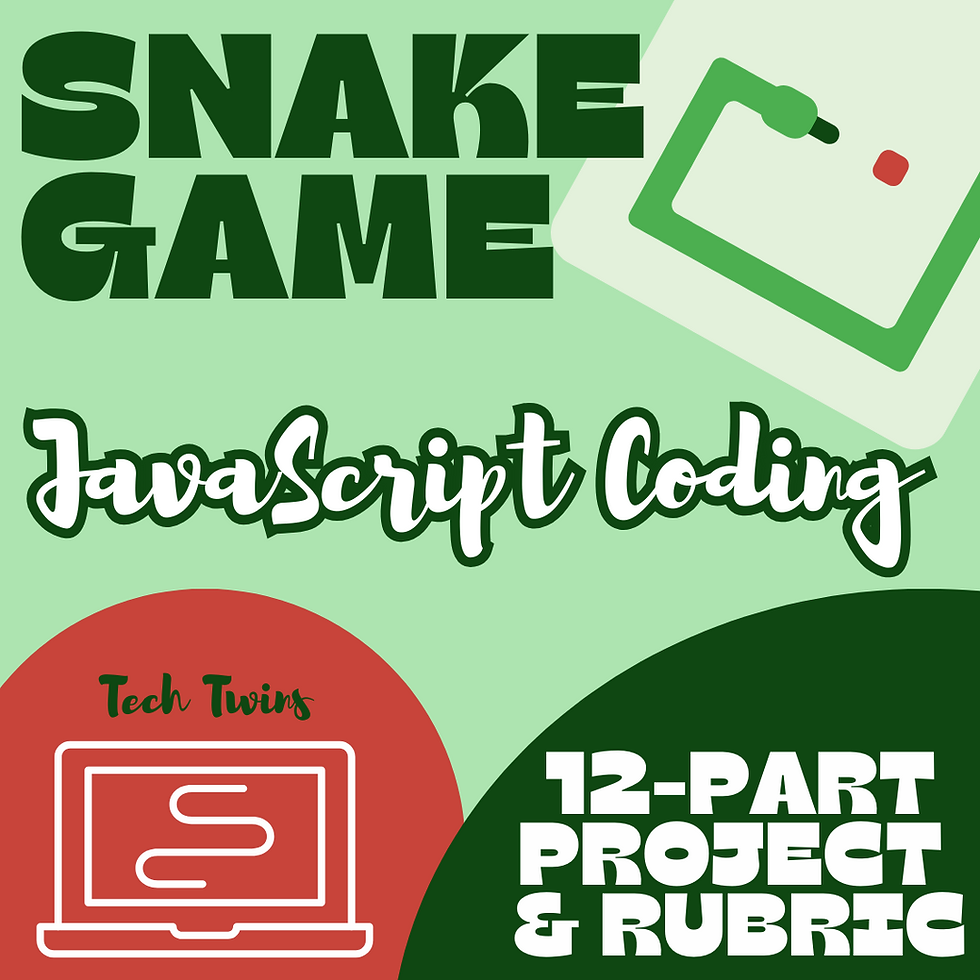 Snake Game JavaScript Coding 12-Part Project & Rubric- Game Design Edition