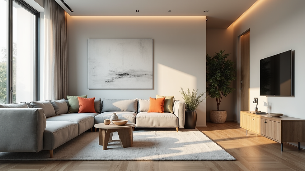 Eye-level view of a modern rental apartment living room