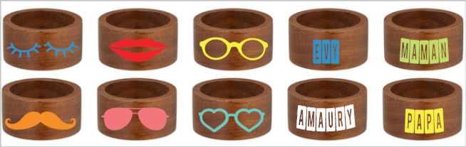 Rond de serviette en bois à personnaliser en couleur
