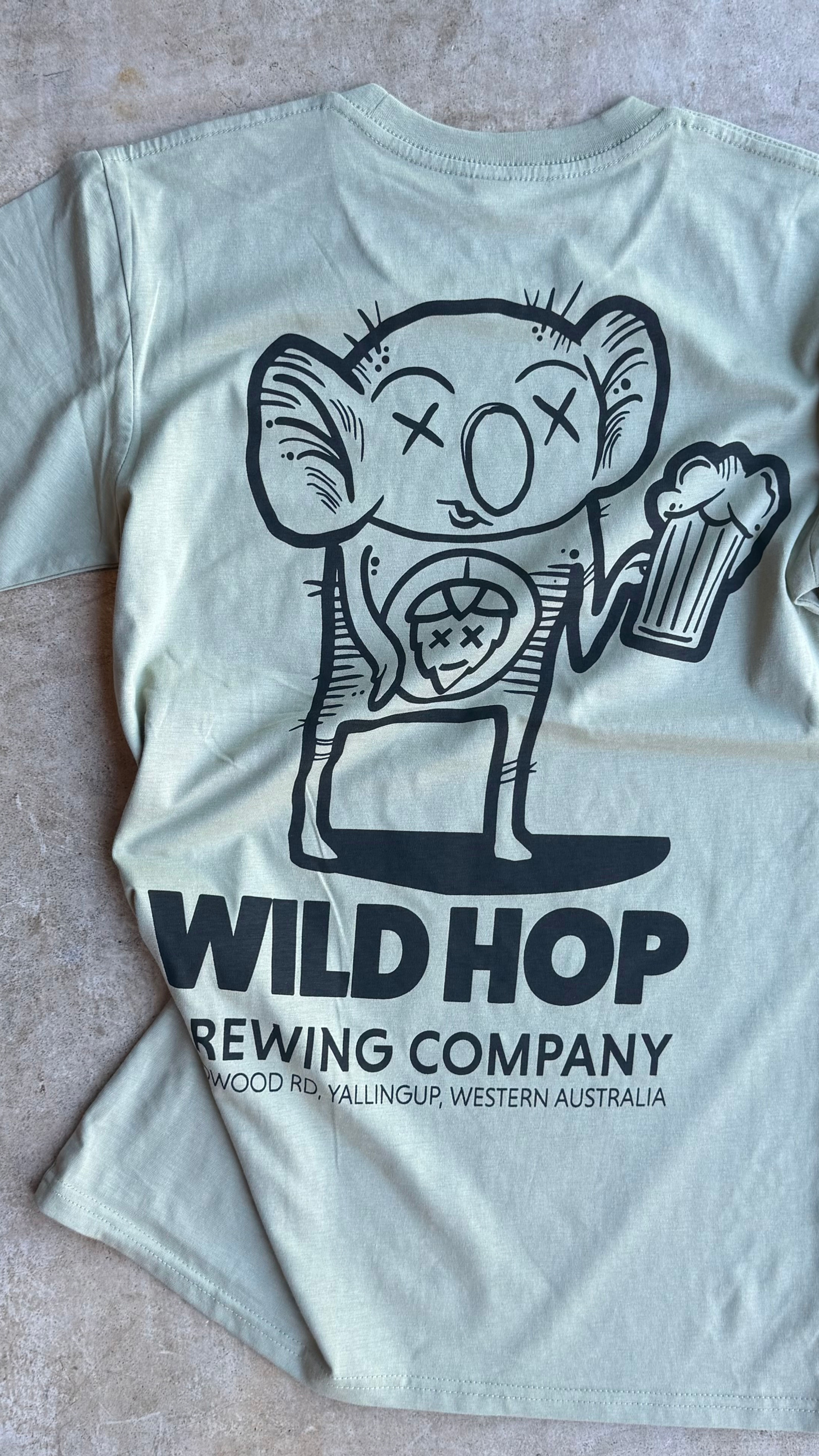 HUGGSIE THE KOALA - UNISEX TEE - PISTACHIO + BLACK 