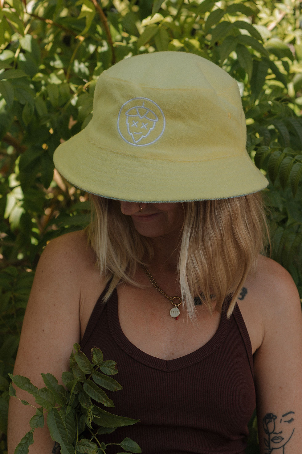 Thumbnail: REVERSIBLE! TERRY BUCKET HAT - NOUGAT + CREAM or LEMON + SEA BLUE