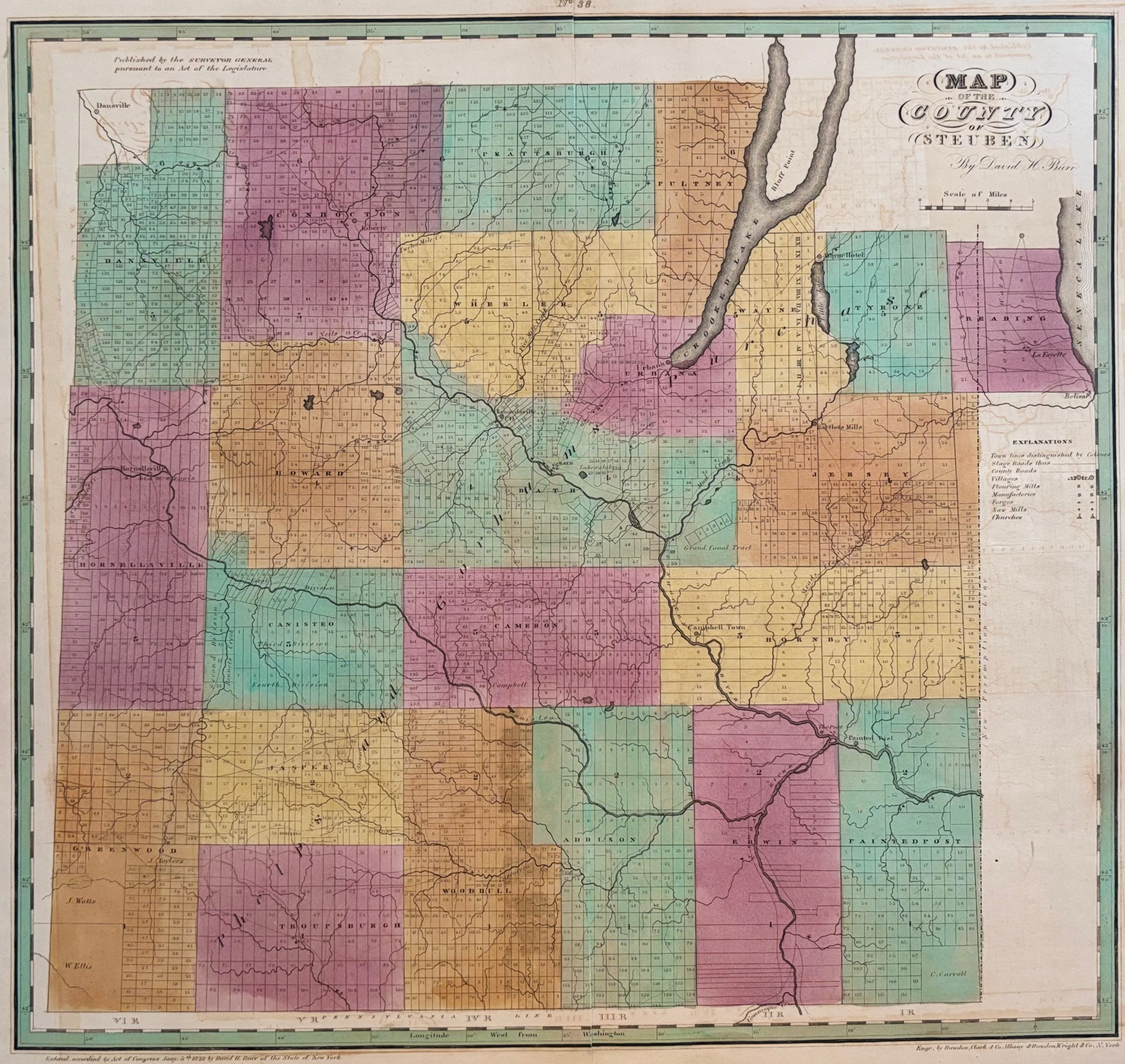 “Map of the County of Steuben” by David Burr, 1829