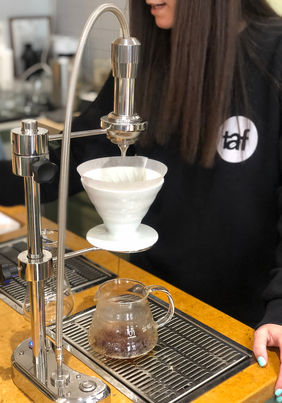 V60 pour-over coffee made with Modbar at Taf Coffee in Athens Greece