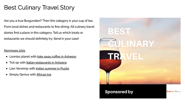 Nominee of a 'Belgian Travel Blog Award' 2021