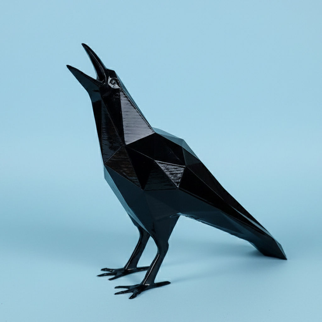 Low Poly Karga Heykeli | Siyah