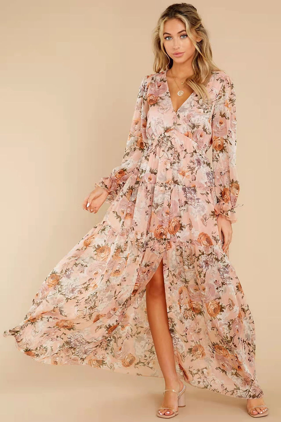 Thumbnail: Deep V Floral Chiffon Maxi Dress – Bohemian Beach Style