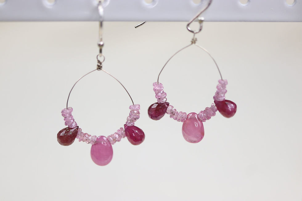 Thumbnail: Pink sapphire and ruby earrings on sterling silver wire