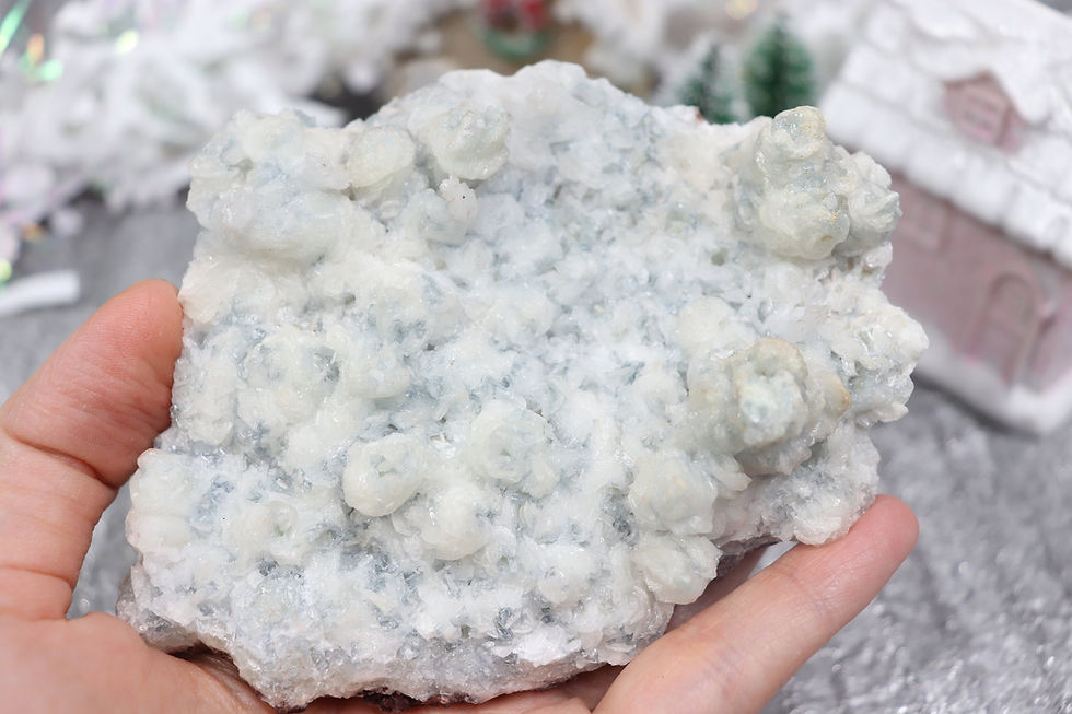 Thumbnail: a large, heavy chunk of blue aragonite and celestite