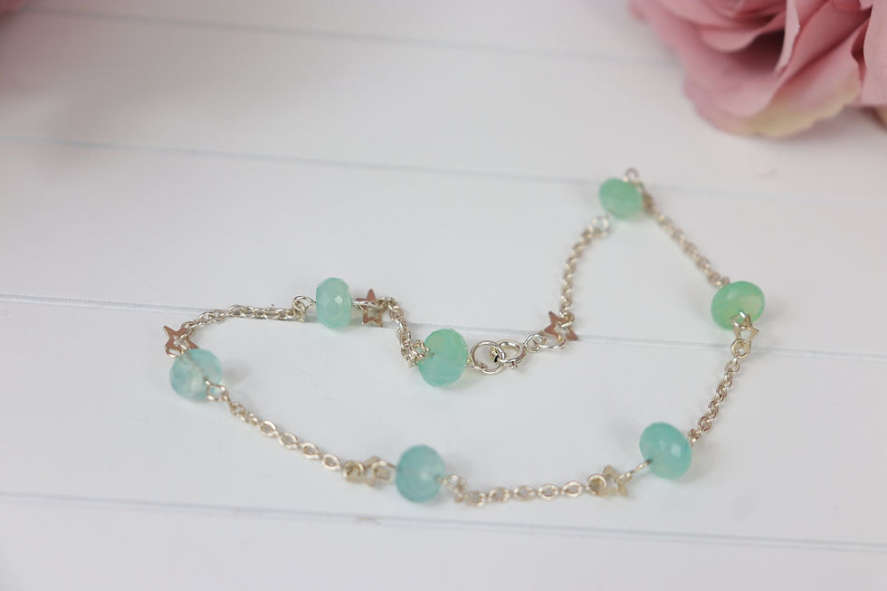 Thumbnail: Aqua Chalcedony Sterling Silver Star Anklet