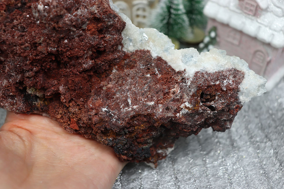 Thumbnail: A blue aragonite mineral piece with celestite crystals