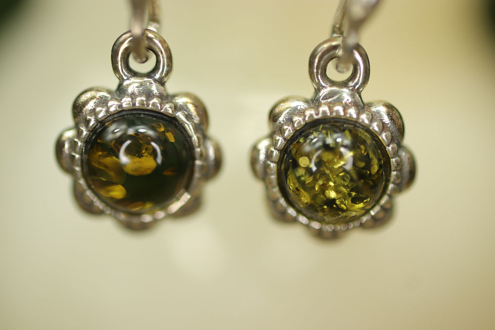 Thumbnail: Green Baltic Amber Flower Earrings