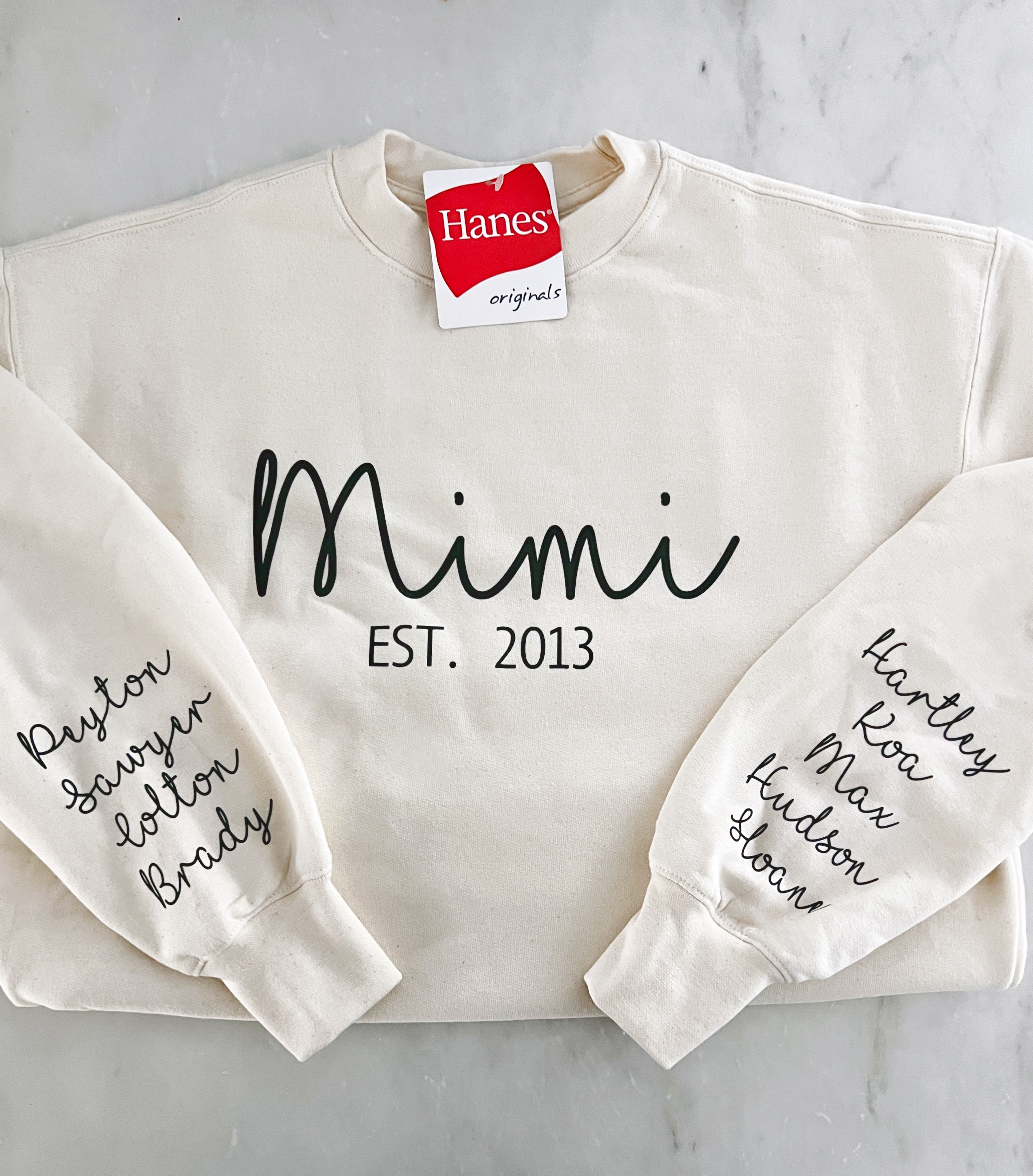 Simple Cursive Grandma Shirt w/Grandkids Names on Sleeves