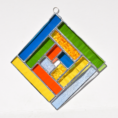 Colorful geometric stained glass window hanging