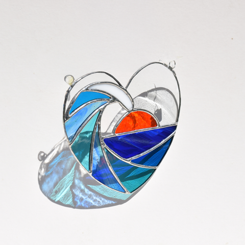 Stained glass heart: ocean wave sunset