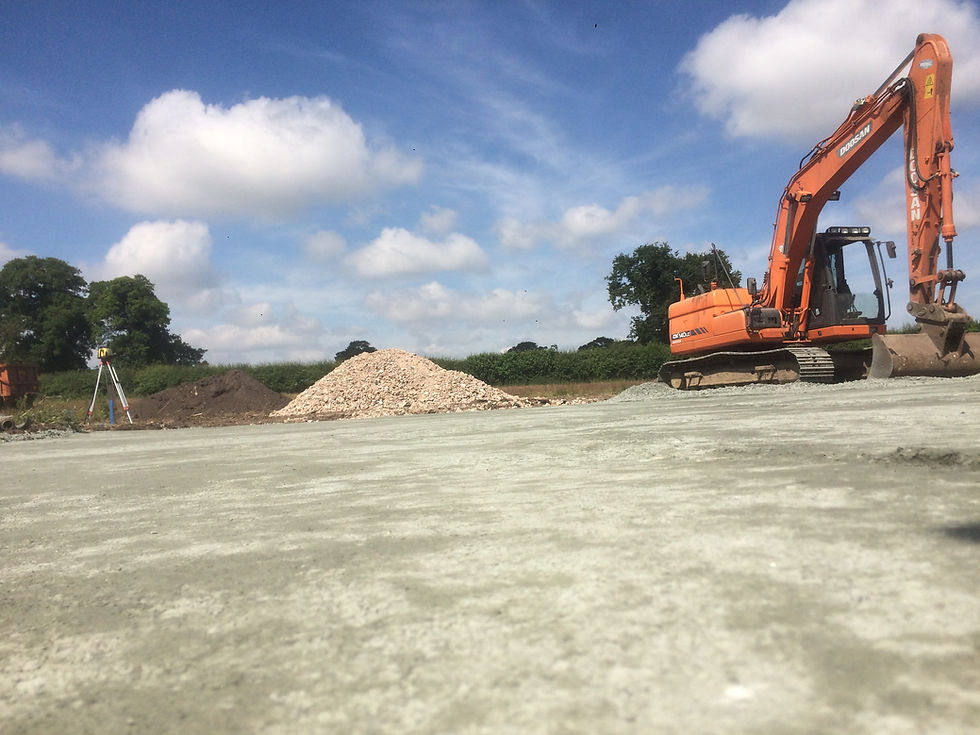 Excavator and rocks at construction site