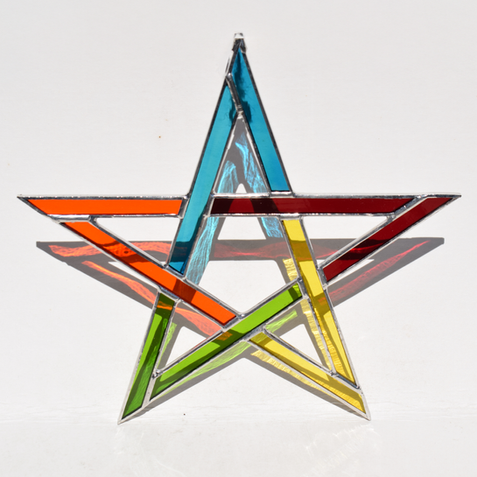 Colorful stained glass star window hanging