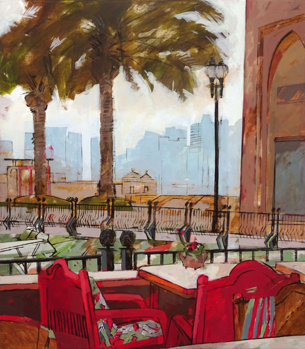 Cafe Shakespeare, Doha, 80x70, 2022